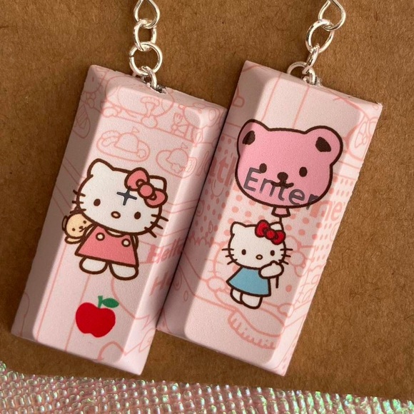 Handmade Hello Kitty Key Cap Earrings - Picture 1 of 1